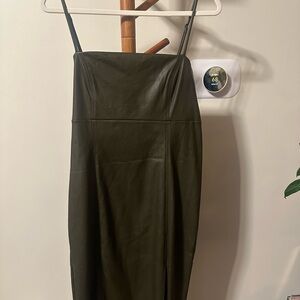 Faux Leather Olive Green Dress